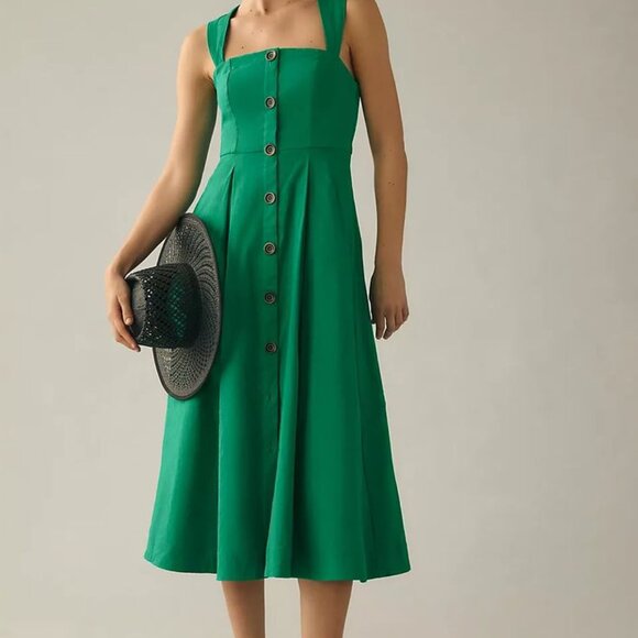Green Maeve by Anthropology (Faux) Button Down Dress, Size 4, NWOT, Zipper Side - Picture 1 of 12